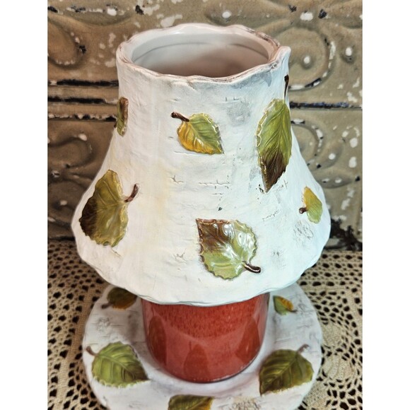Yankee Candle Ceramic Autumn Leaf Aspen Tree Jar Shade Topper & Underplate (read - Picture 3 of 12